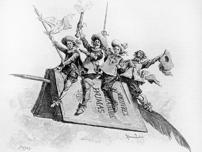 The Three Musketeers illustration by Maurice Leloir artist, Jules Huyot engraver