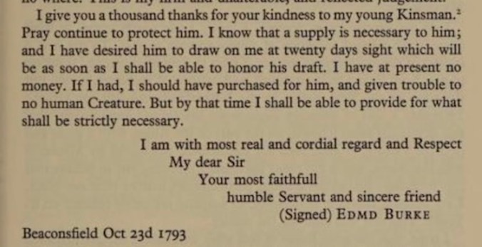 Excerpt from letter of October 23, 1793, from Burke to St. Leger; The Correspondence of Edmund Burke, Vol. VII